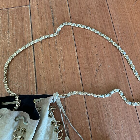 Vintage One of a Kind Made in USA Leather Chain Bucket Bag w/ Rings Grommets - Picture 5 of 17